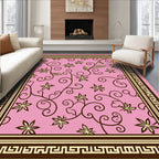 Pink Floral Swirl Lace Trim Rug