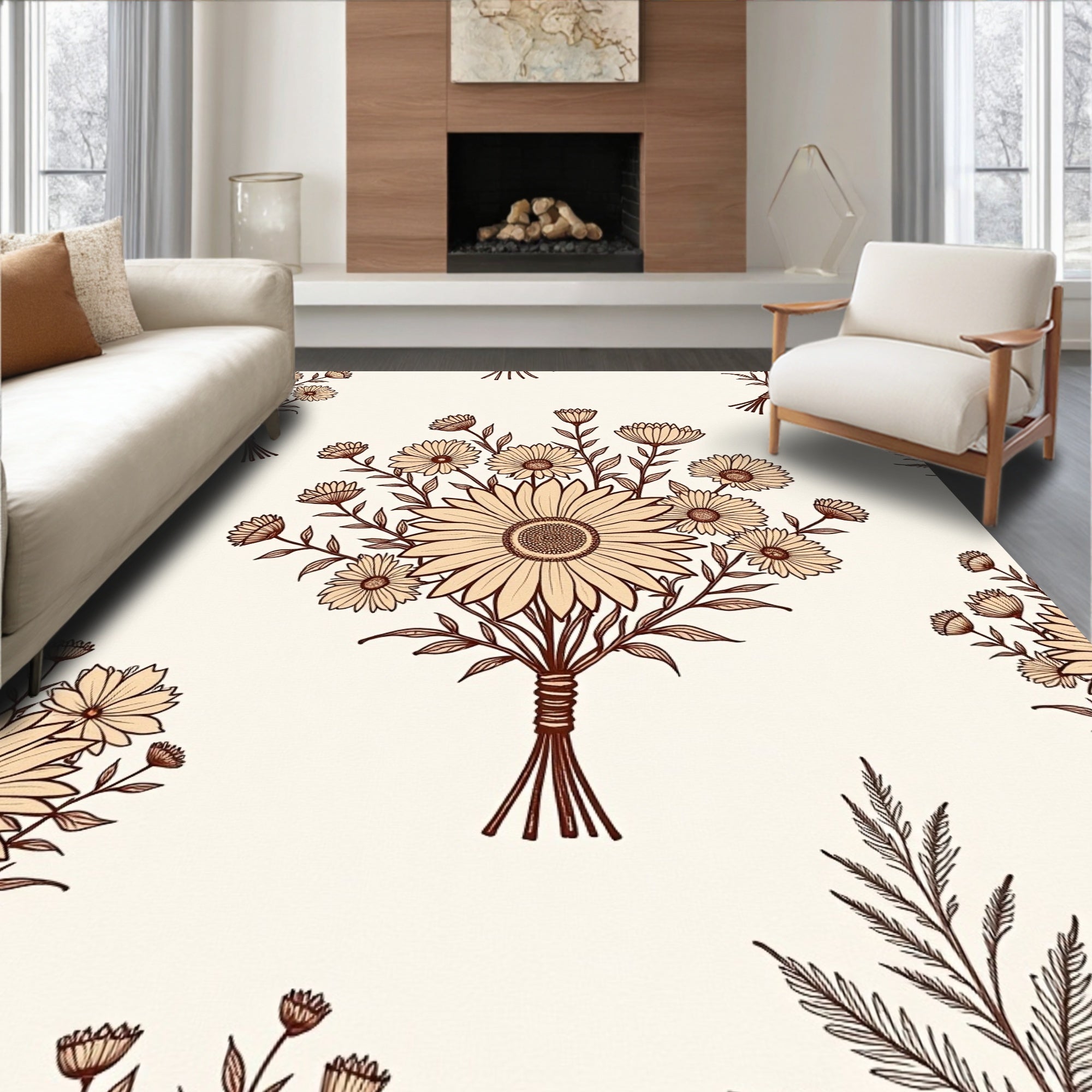 Delicate Floral Bouquet Pattern Rug