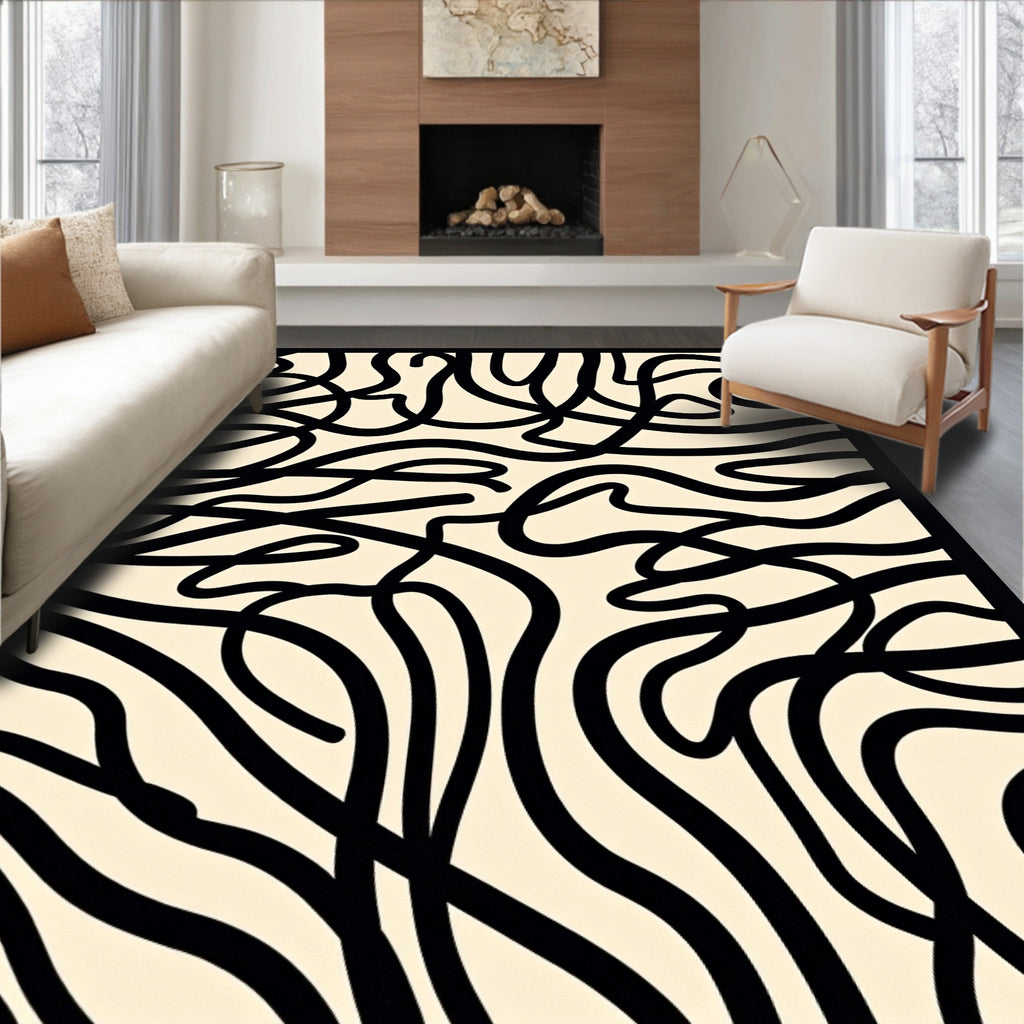 Organic Black Cream Flow Rug