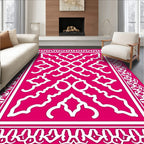 Ornate Geometric Pink White Pattern Rug