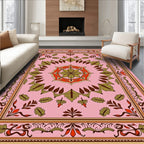 Ornate Floral Mandala Pink Rug