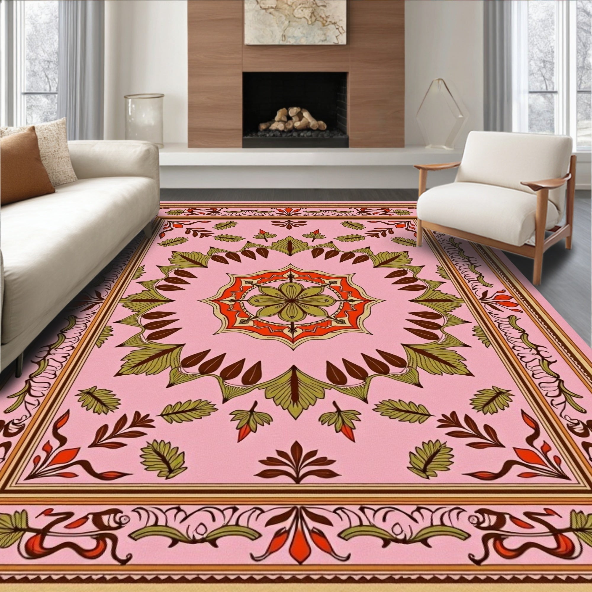 Ornate Floral Mandala Pink Rug