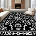 Black White Floral Border Design Rug