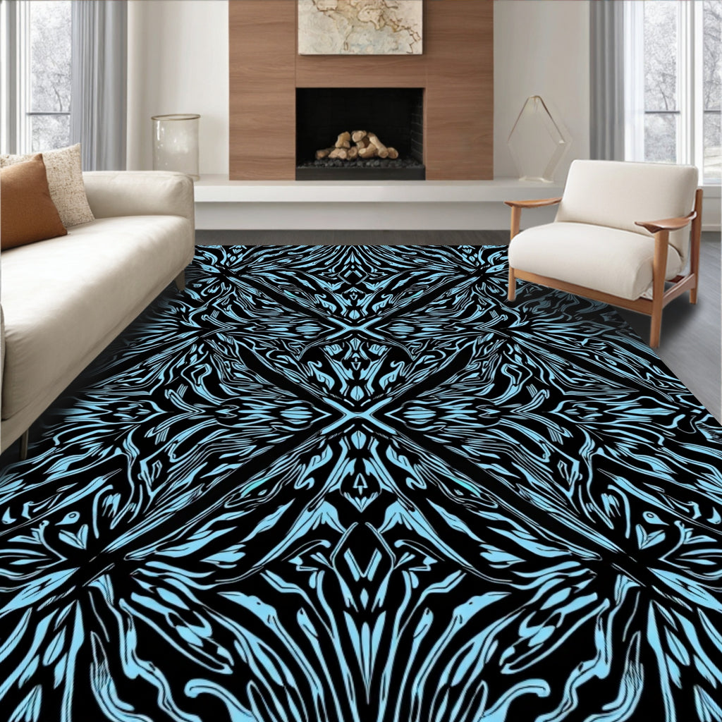 Abstract Light Blue Black Pattern Rug
