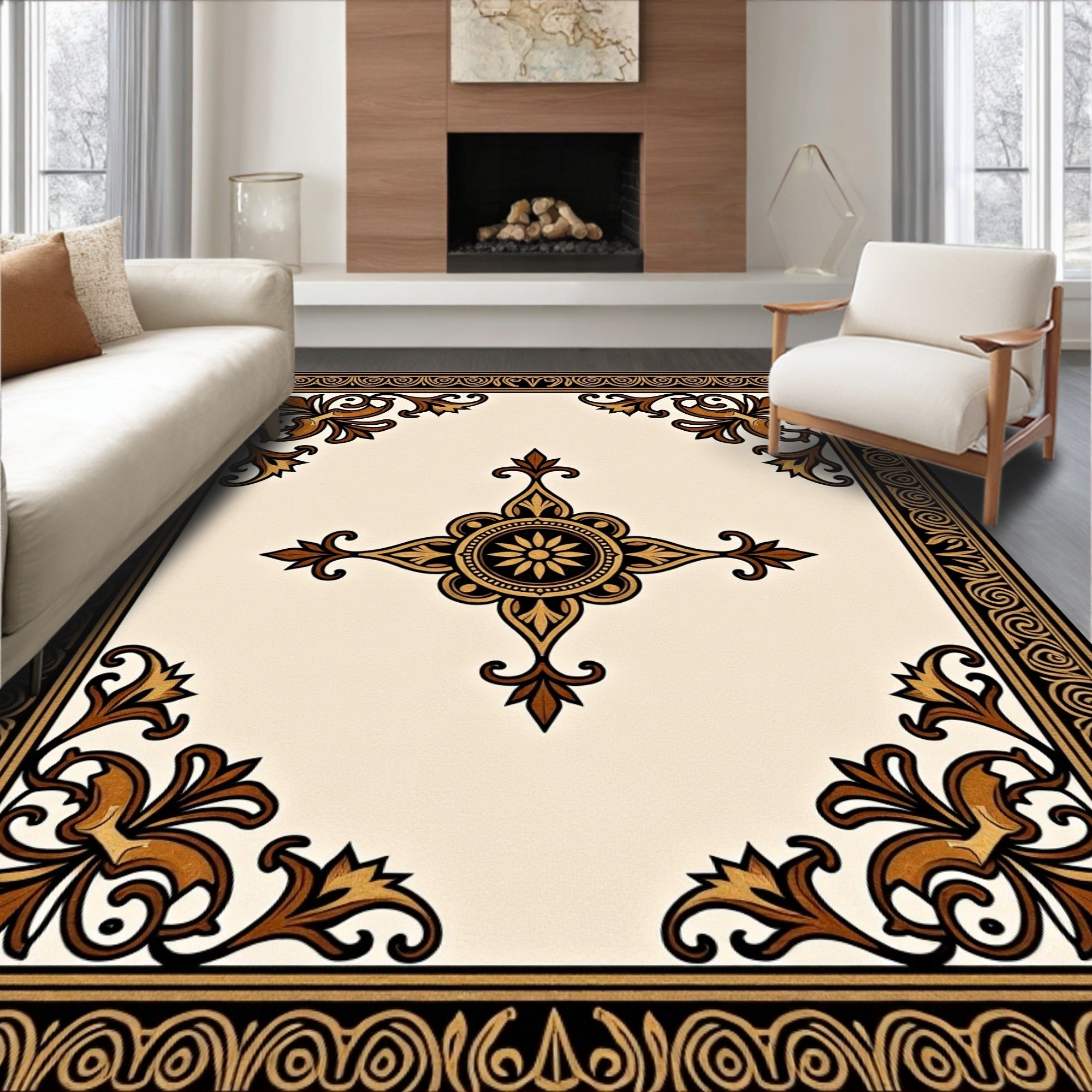 Antique Floral Border With Center Medallion Rug