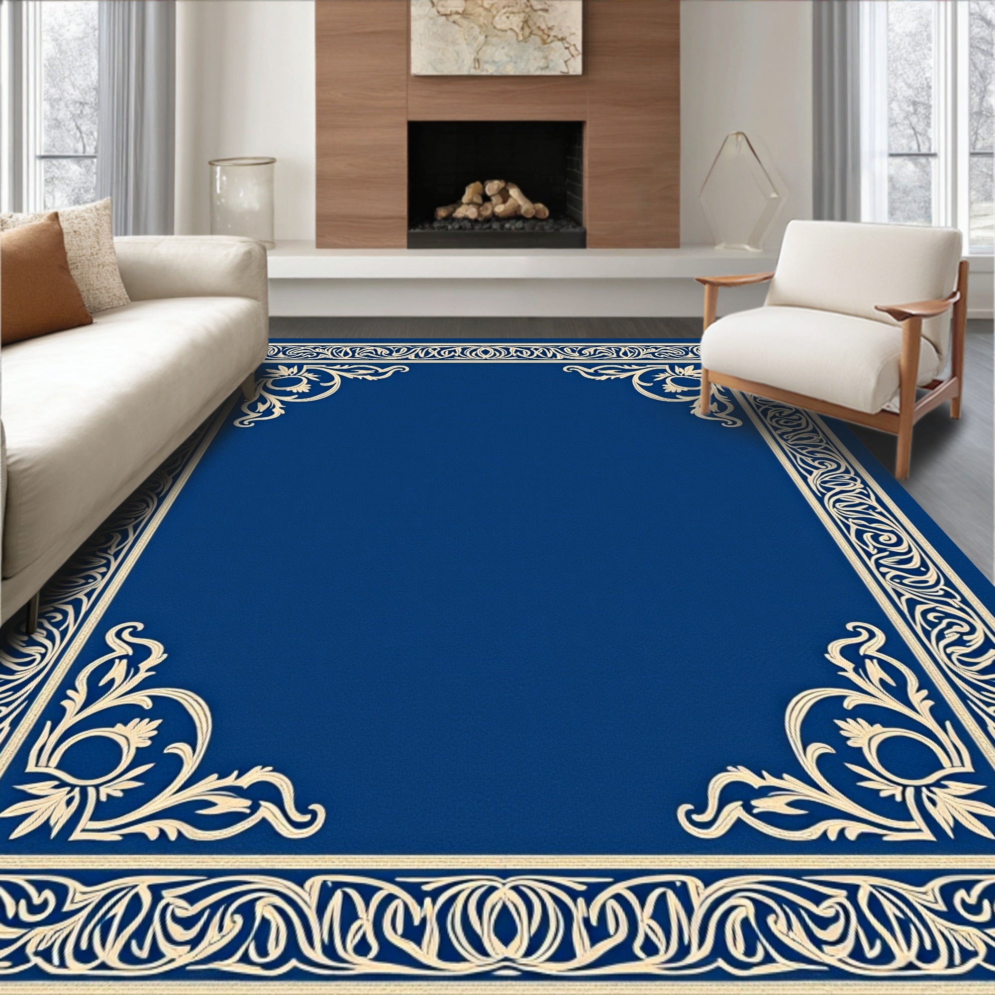 Classic Cream Floral Border Rug