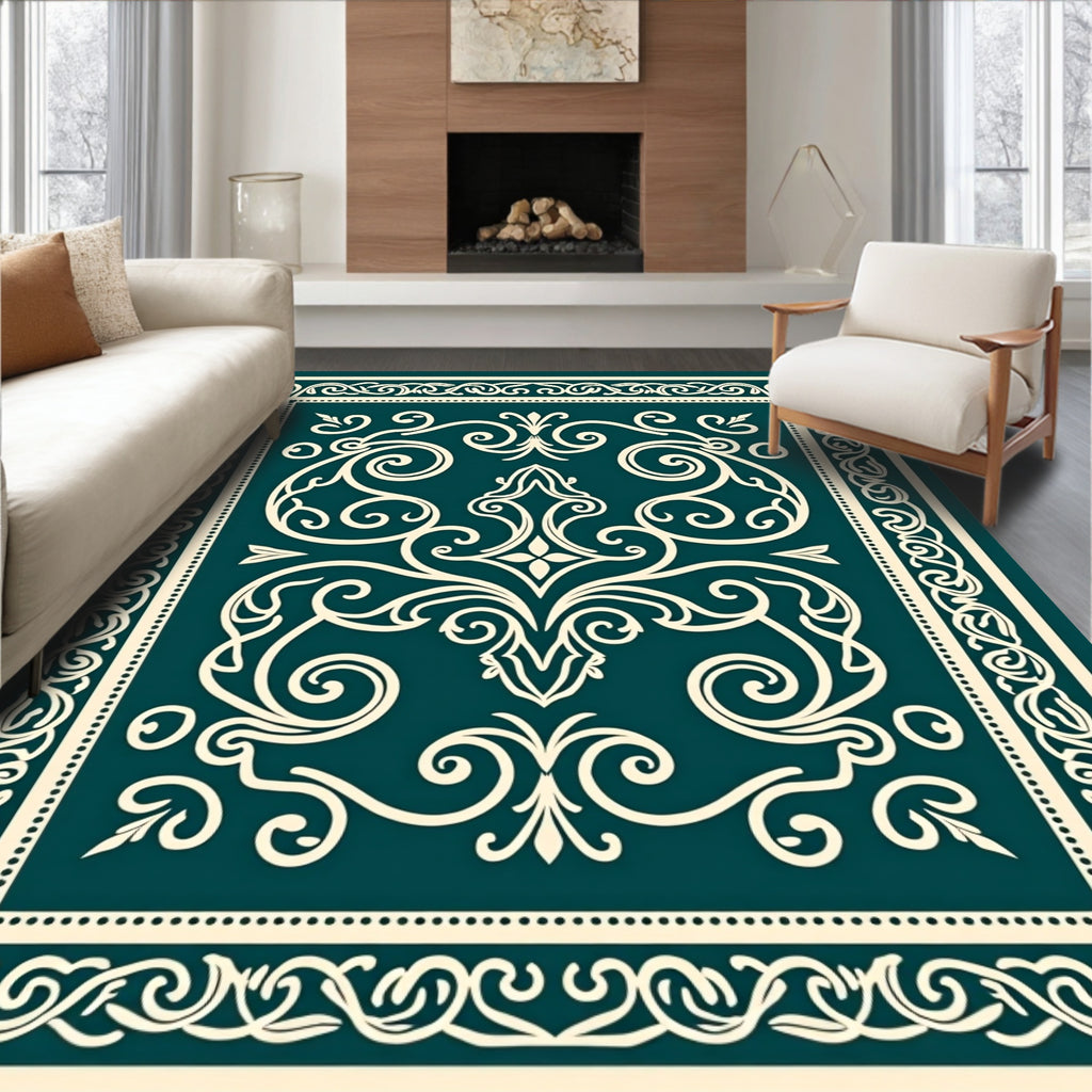 Elaborate Cream Swirl Decorative Rug