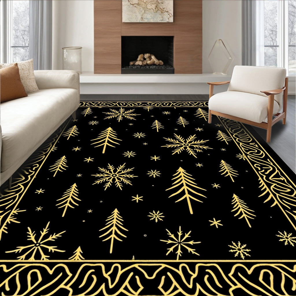 Golden Snowflake Forest Border Rug