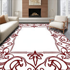 Deep Red Decorative Swirl Frame Design Rug