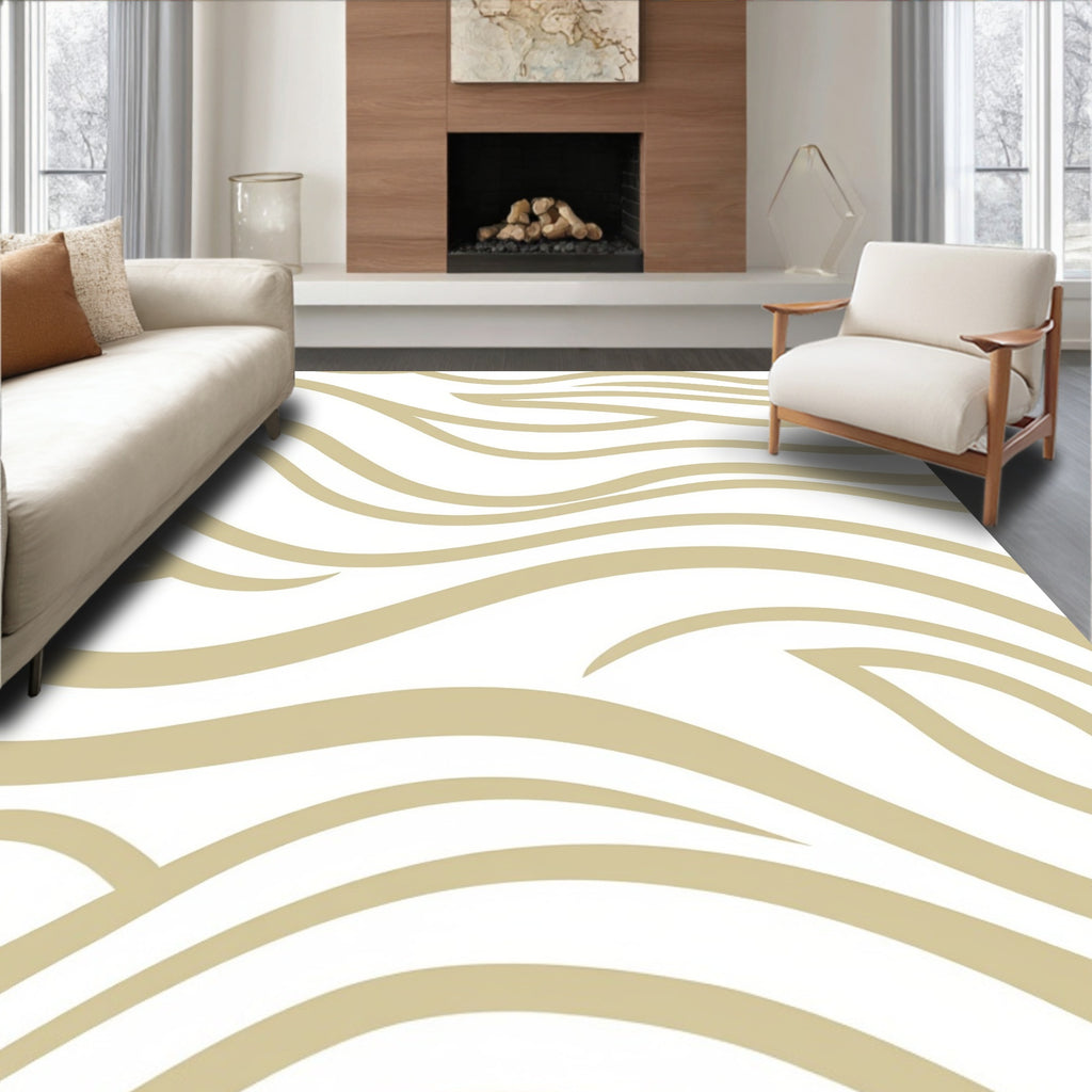 Sandy Beige Wavy Line Pattern Rug