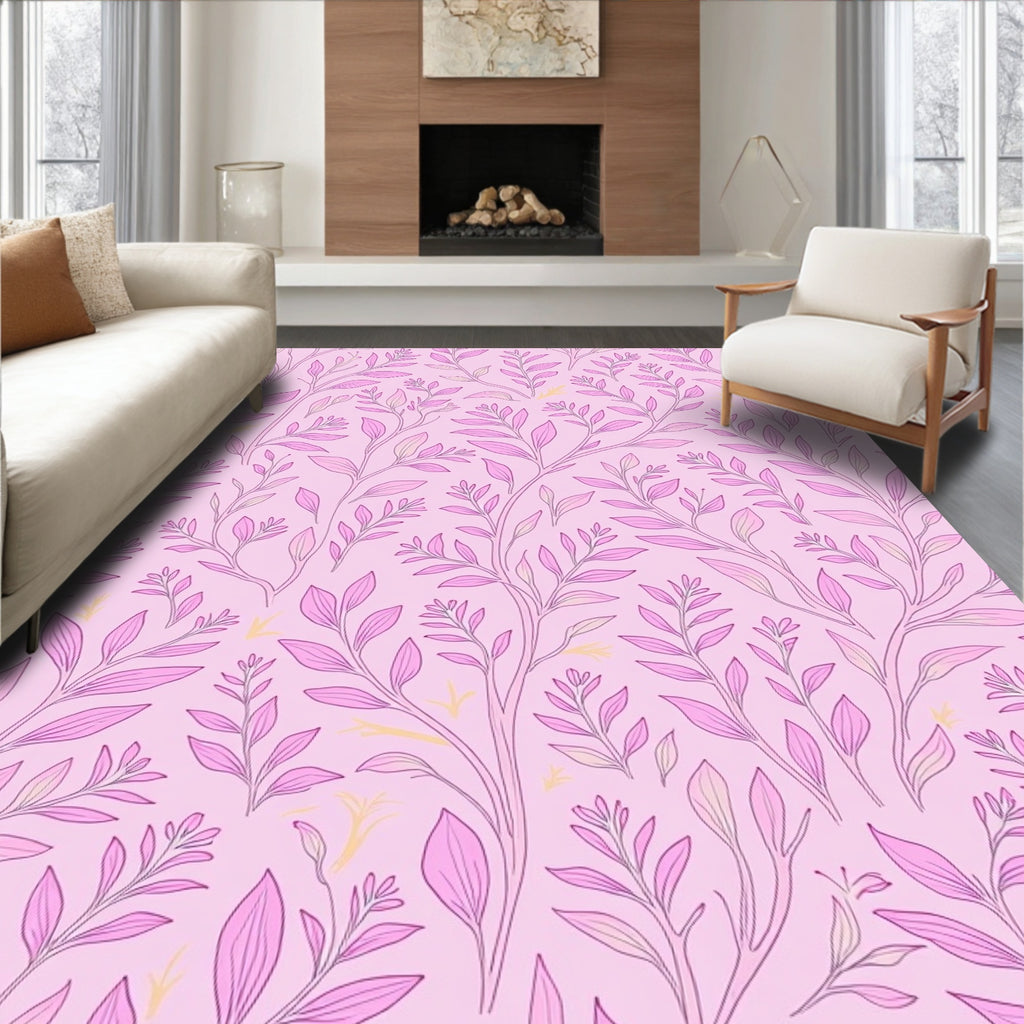 Whimsical Pink Floral Vine Pattern Rug