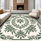 Ornate Green Leaf Scroll Medallion Rug