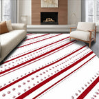 Red White Diagonal Stripe Floral Rug