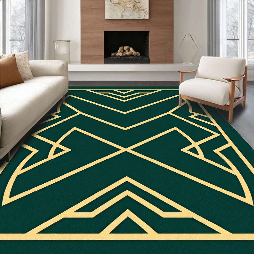 Green Gold Geometric Pattern Design Rug