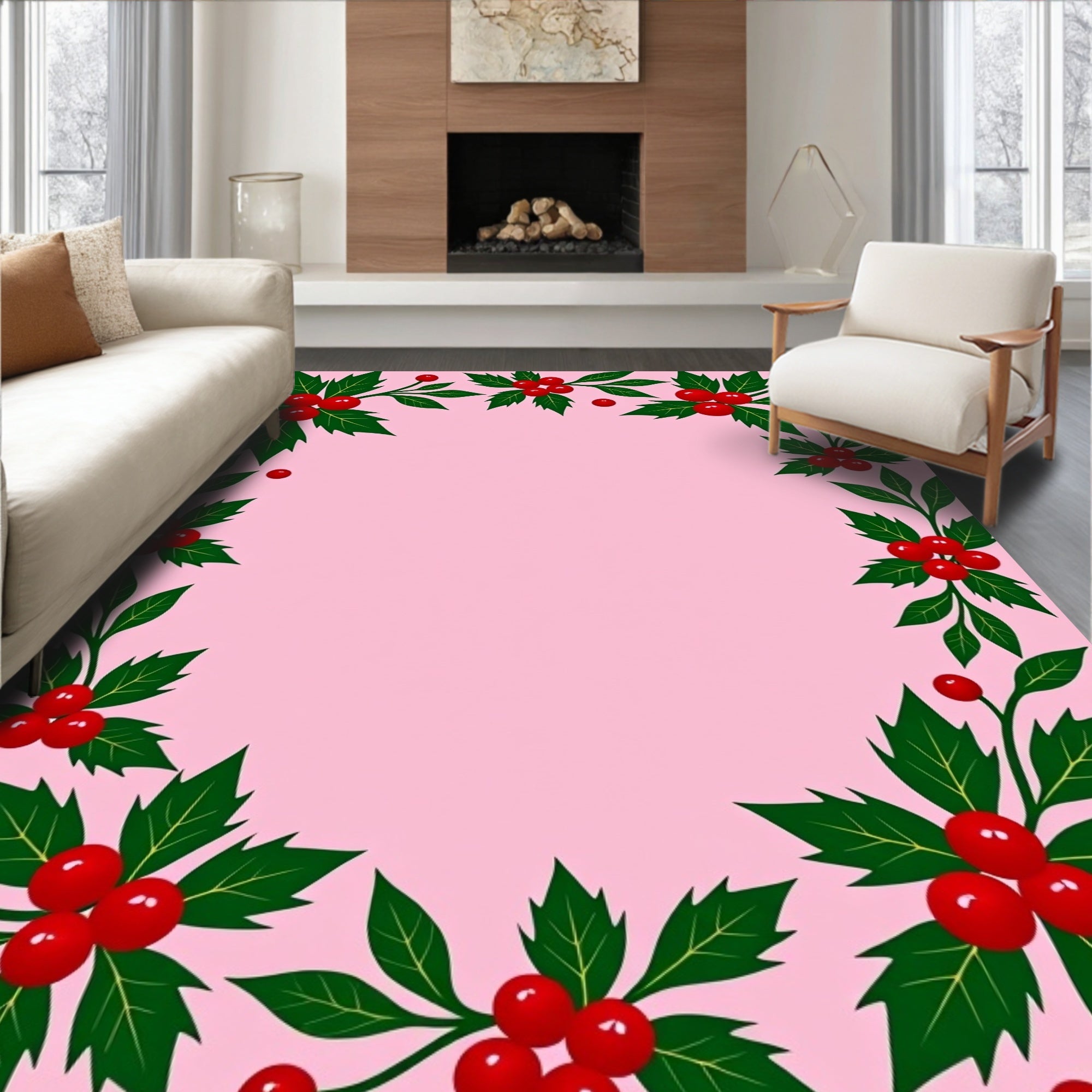 Vibrant Red Holly Garland Rug