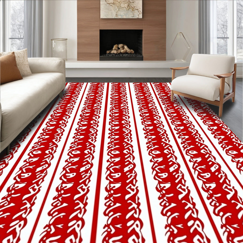Crimson White Vertical Intricate Stripe Rug