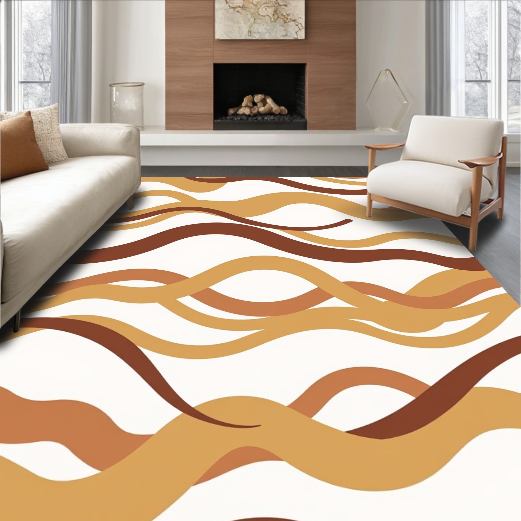 Terracotta Wavy Stripe Pattern Rug