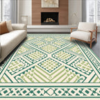 Geometric Patterned Green Cream Rug
