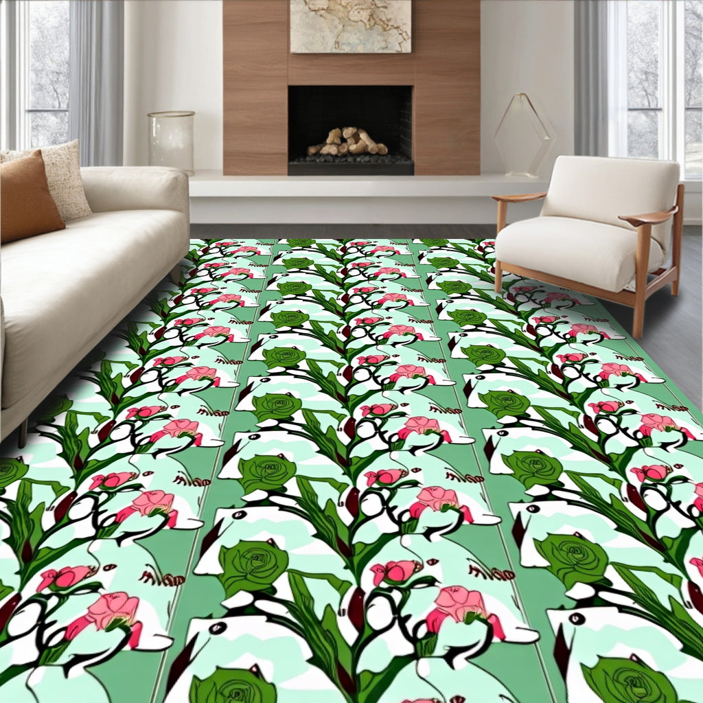 Whimsical Floral Vine Pattern Rug