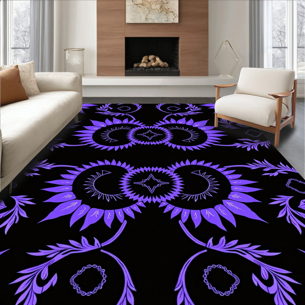 Bold Purple Sunburst Floral Pattern Rug