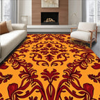 Ornate Red Floral Damask Pattern Rug