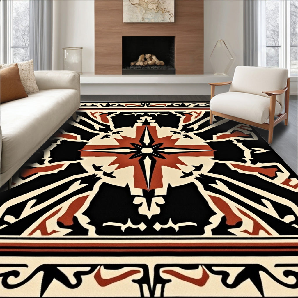 Bold Geometric Compass Star Design Rug