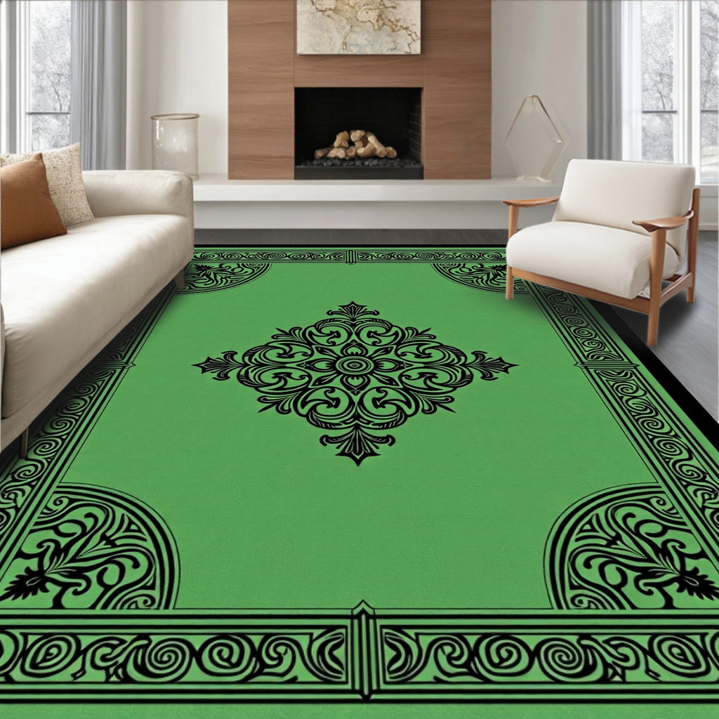 Rich Emerald Green Floral Scroll Rug