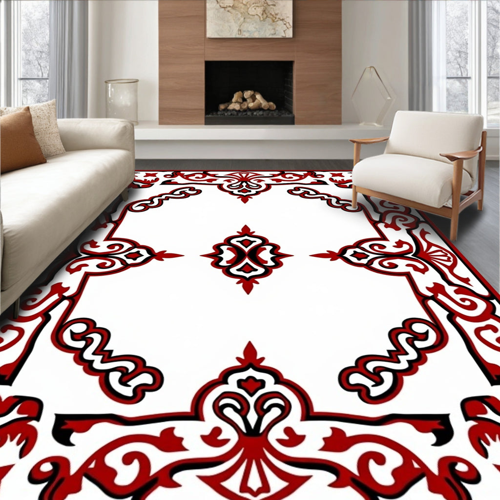 Classic Red Black Paisley Pattern Rug