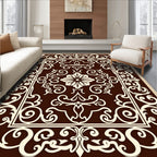 Elegant Scrollwork Floral Brown Rug