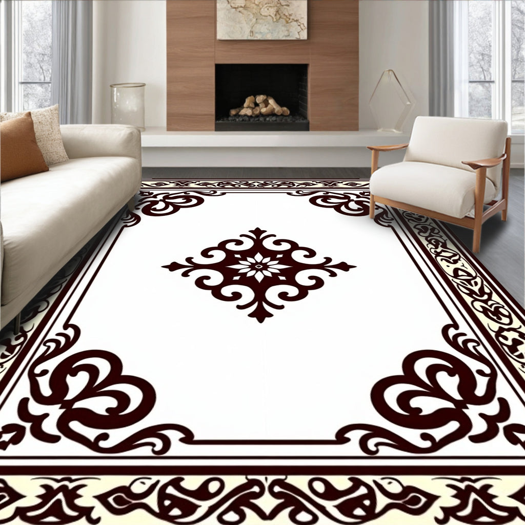 Elegant Dark Burgundy Floral Ornament Rug