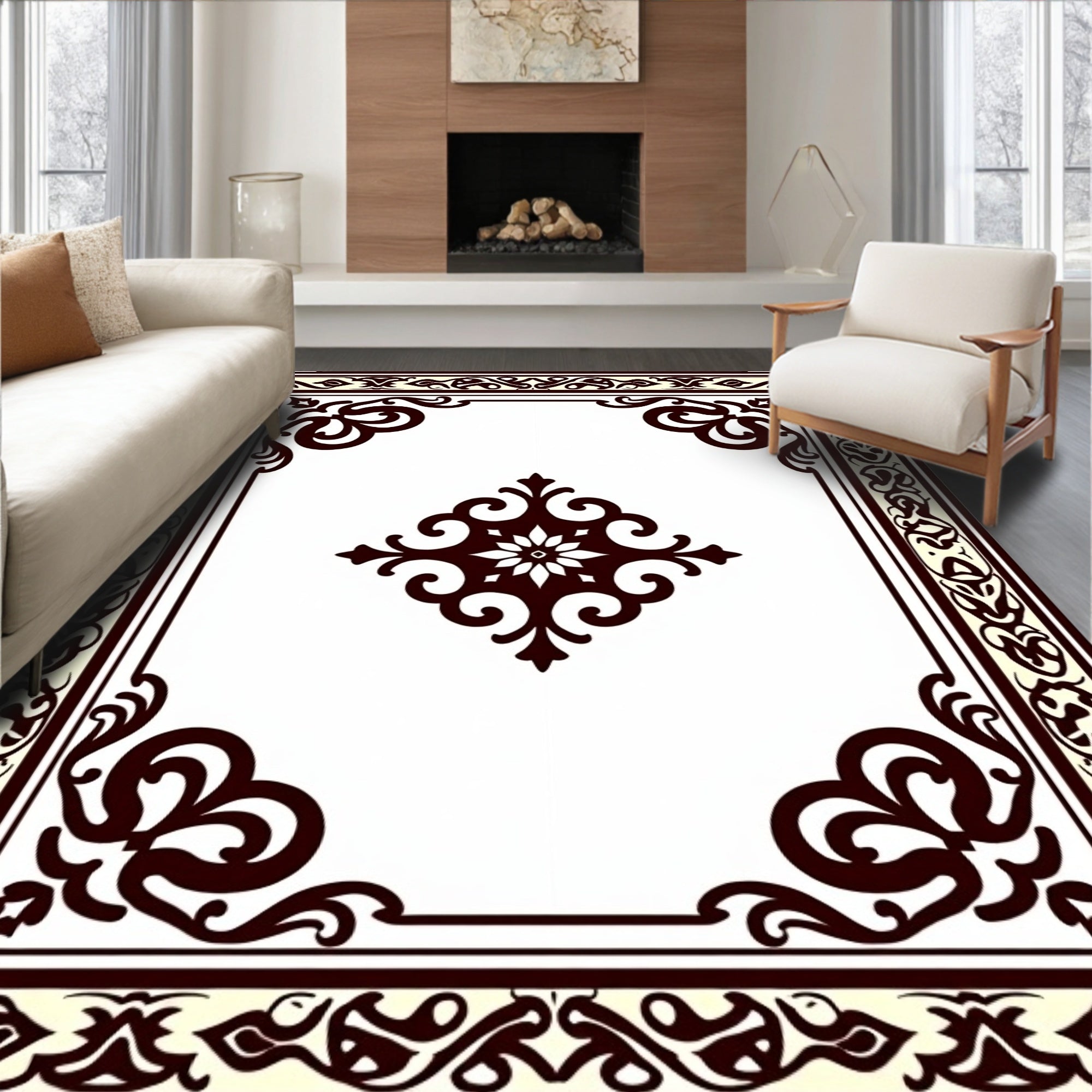 Elegant Dark Burgundy Floral Ornament Rug