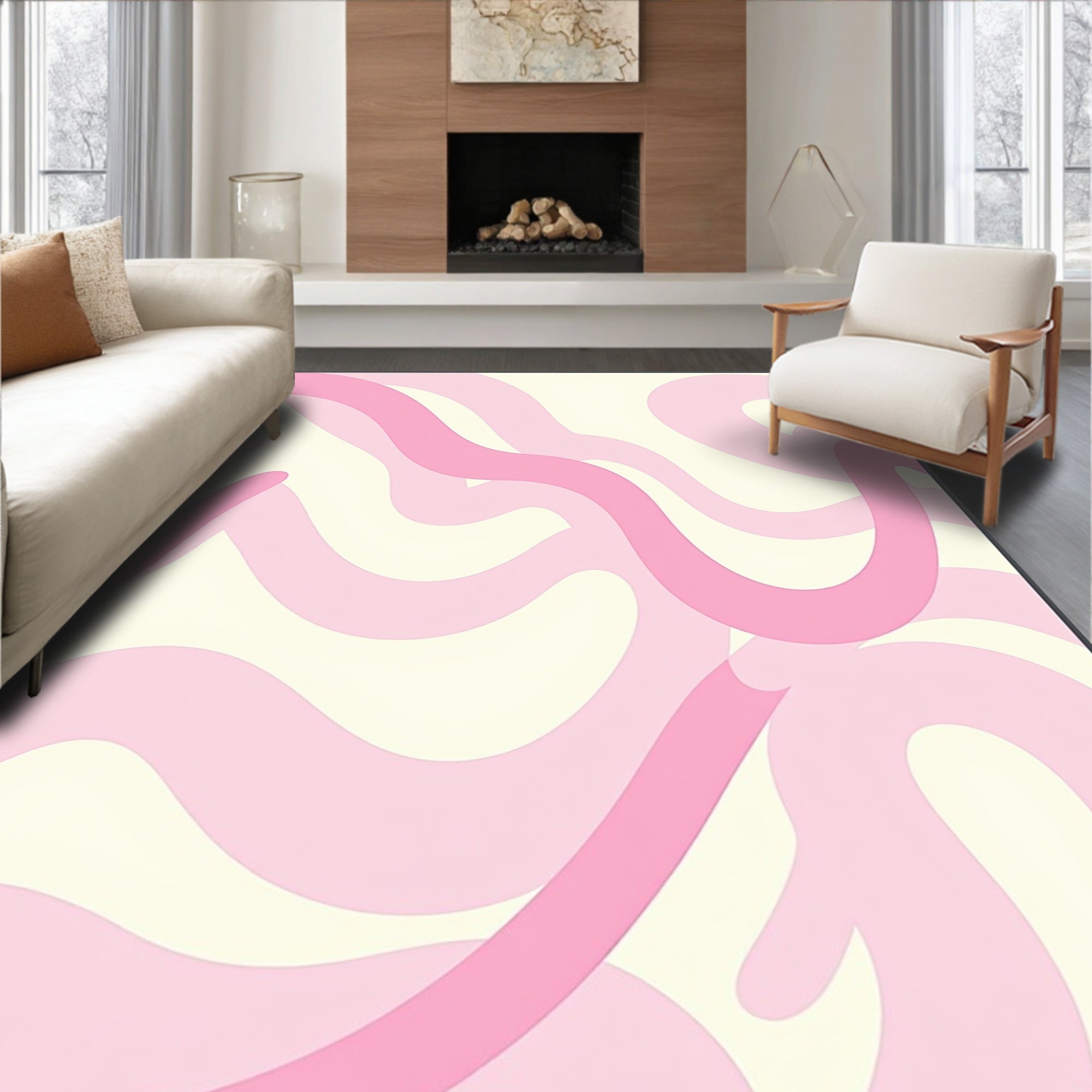 Soft Pink Wave Pattern Rug