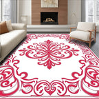 Elegant Red Scrollwork Floral Design Rug
