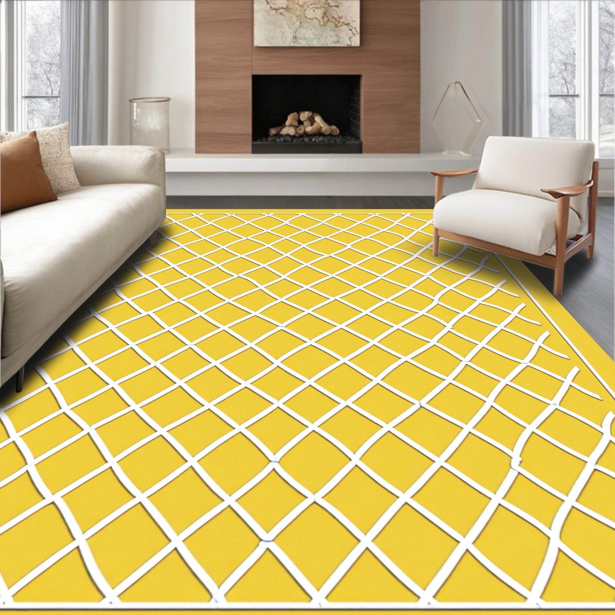 Crisp White Lattice Pattern Rug