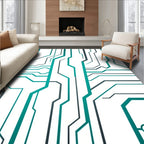 Circuit Board Patterned Teal Rug