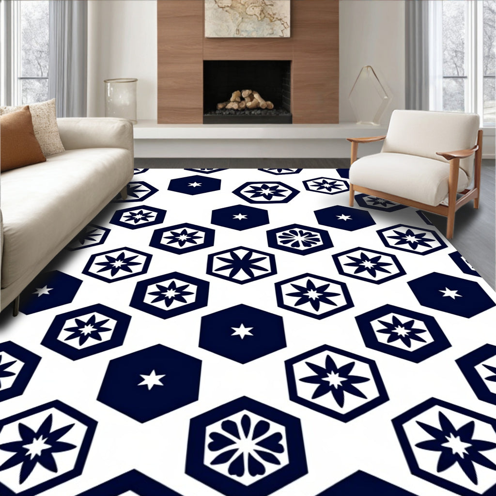 Hexagonal Silhouette Floral Pattern Rug