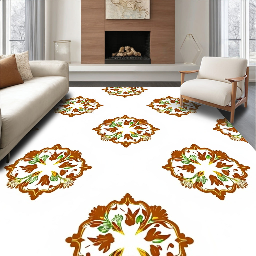 Brown Floral Medallion Pattern Rug