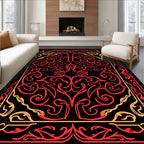 Crimson And Gold Swirl Pattern Rug