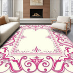 Ornate Pink Floral Scroll Border Rug