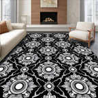 Classic Floral Medallion Black White Rug