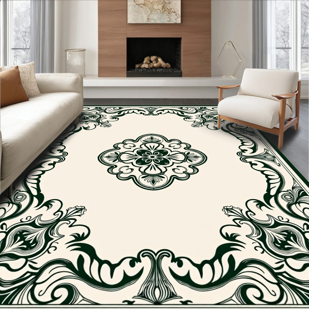 Ornate Floral Leaf Scrollwork Pattern Rug