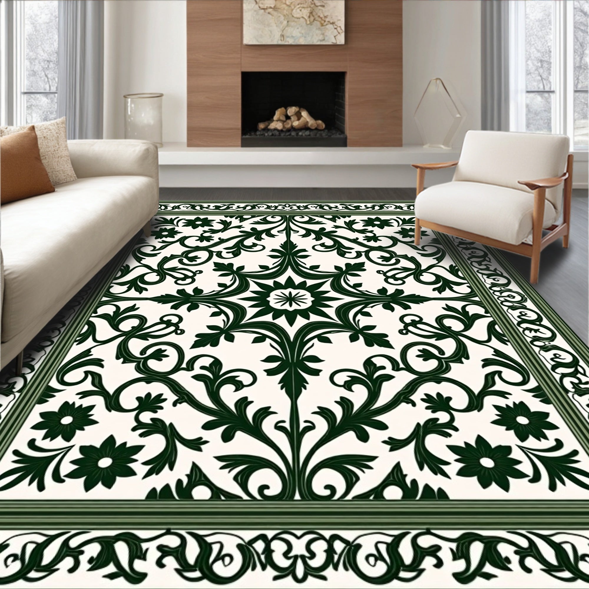Ornate Floral Scroll Medallion Frame Rug