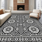 Classic Black White Floral Geometric Rug