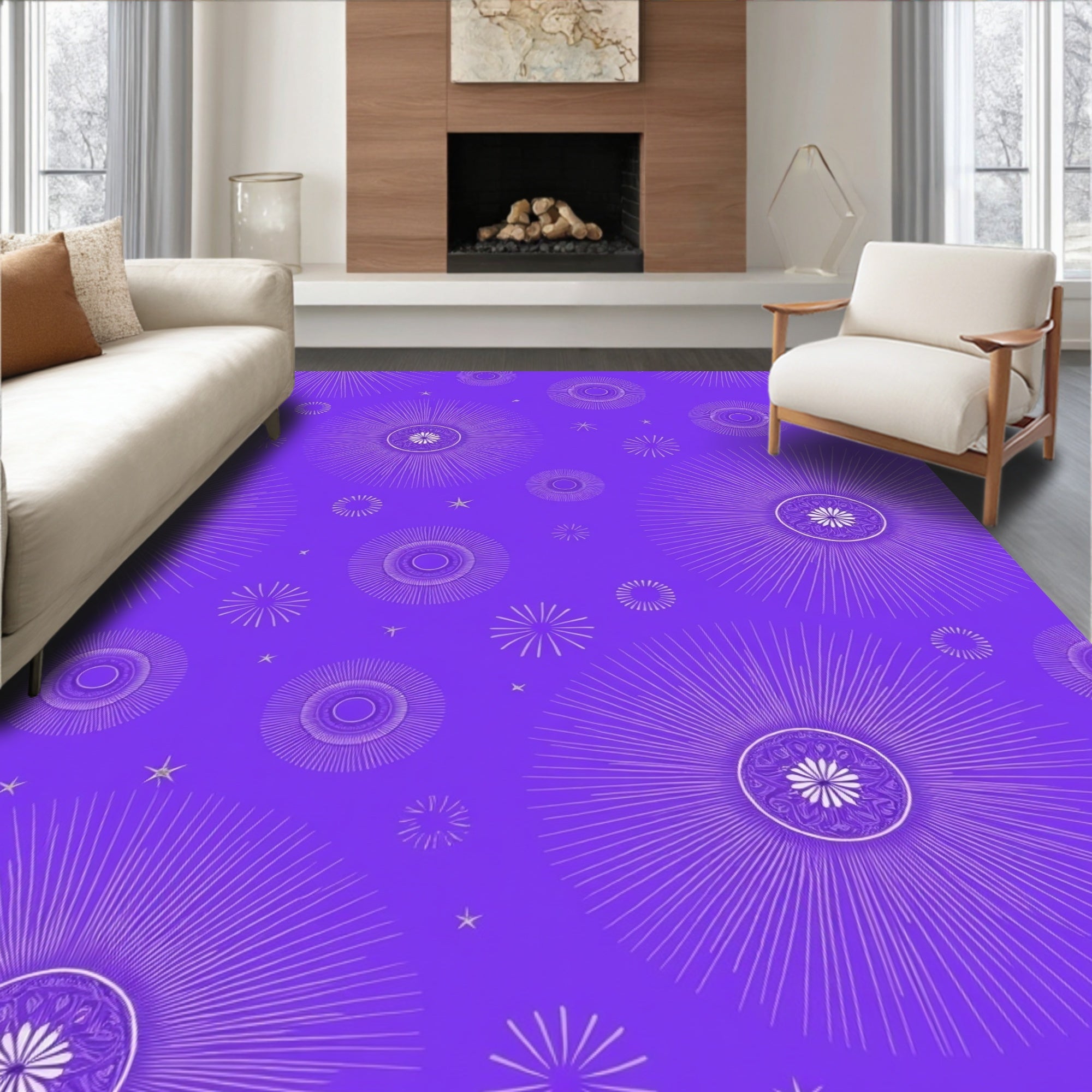 Radiant Sunburst Mandala Pattern Rug
