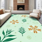Orange Snowflake Green Leaf Pattern Rug