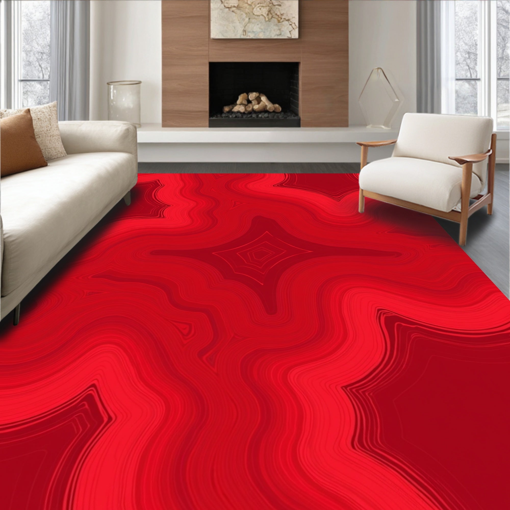 Radiant Red Agate Swirls Rug