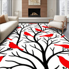 Vibrant Red Birds Black Branches Rug