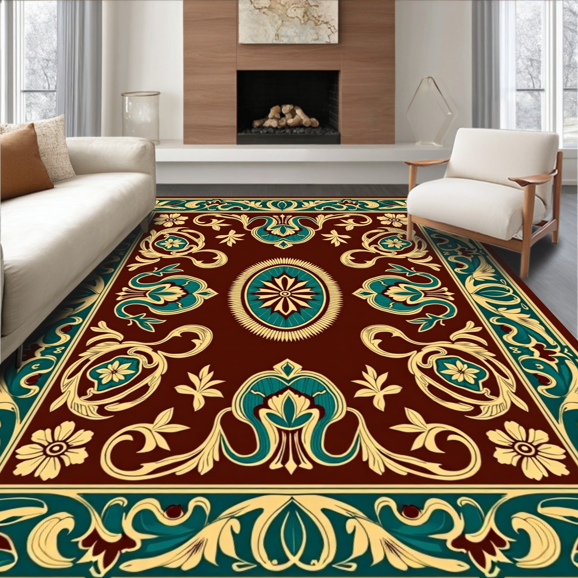 Ornate Floral Baroque Pattern Rug
