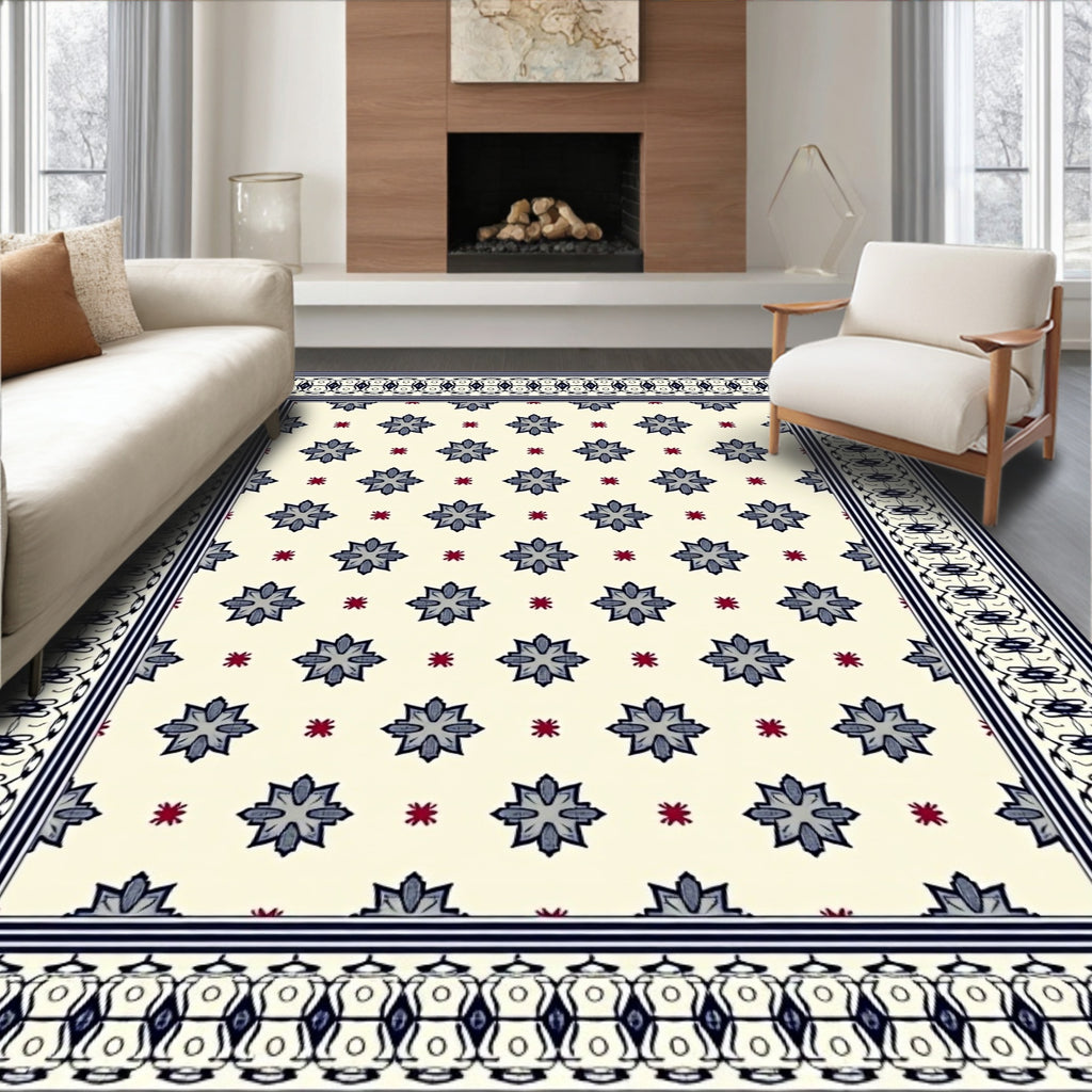 Dark Blue Floral And Geometric Vintage Rug