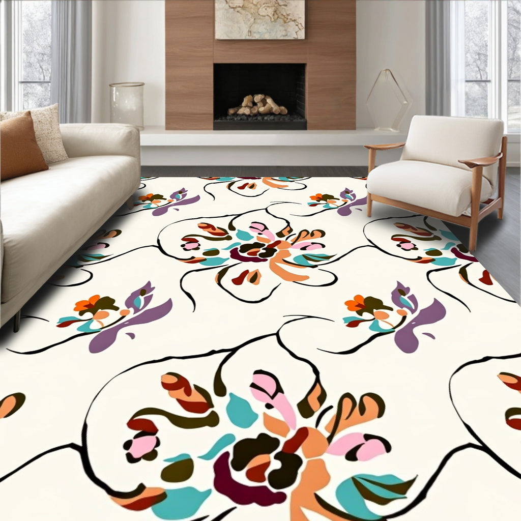 Whimsical Floral Vine Print Rug